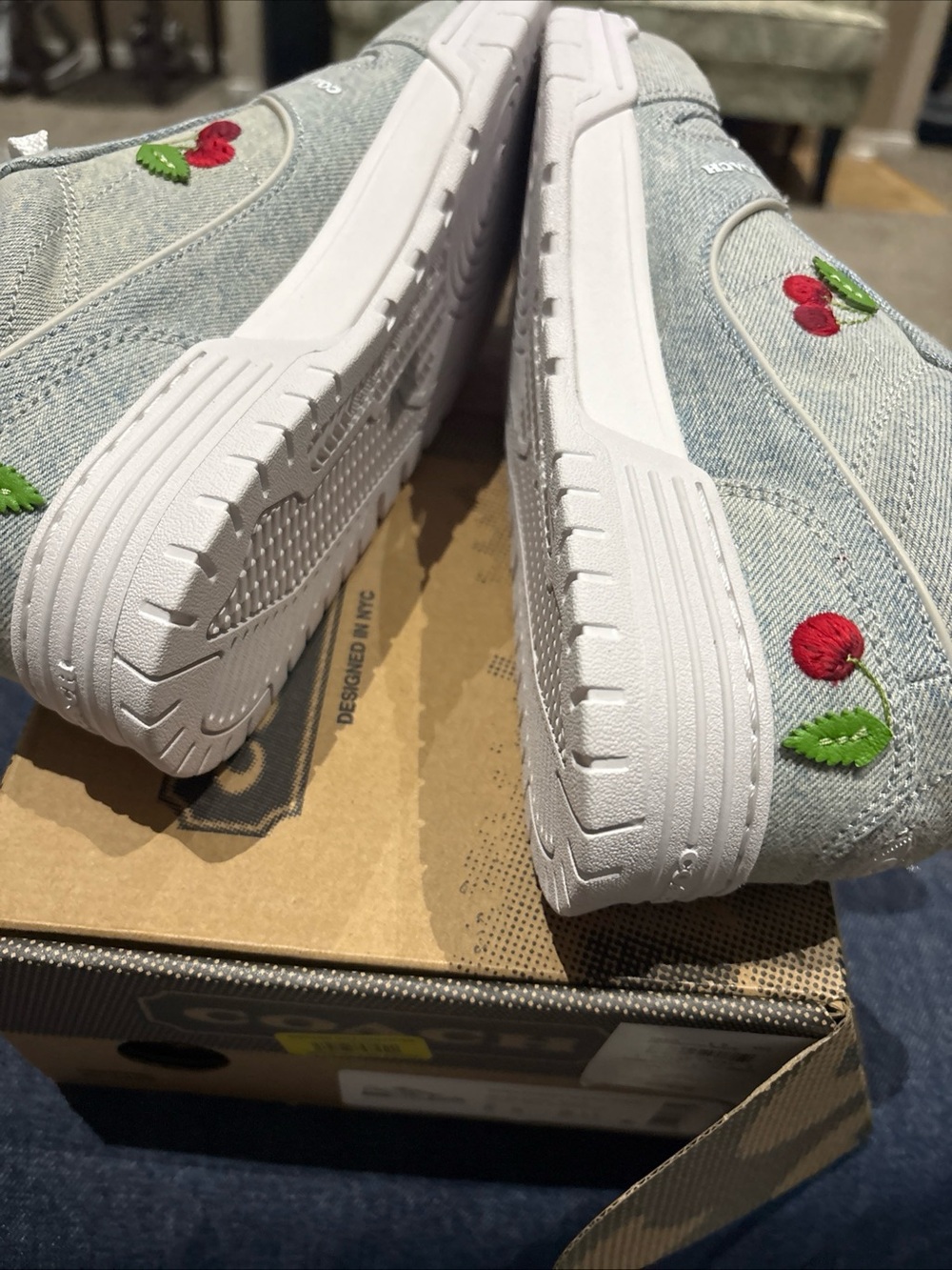 COACH Women's Soho Cherry Charm Ornament Detail Sneakers Denim/Optic White-8 - Picture 13 of 16